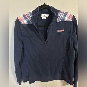 Vineyard Vines Kids Navy Plaid quarter zip pullover